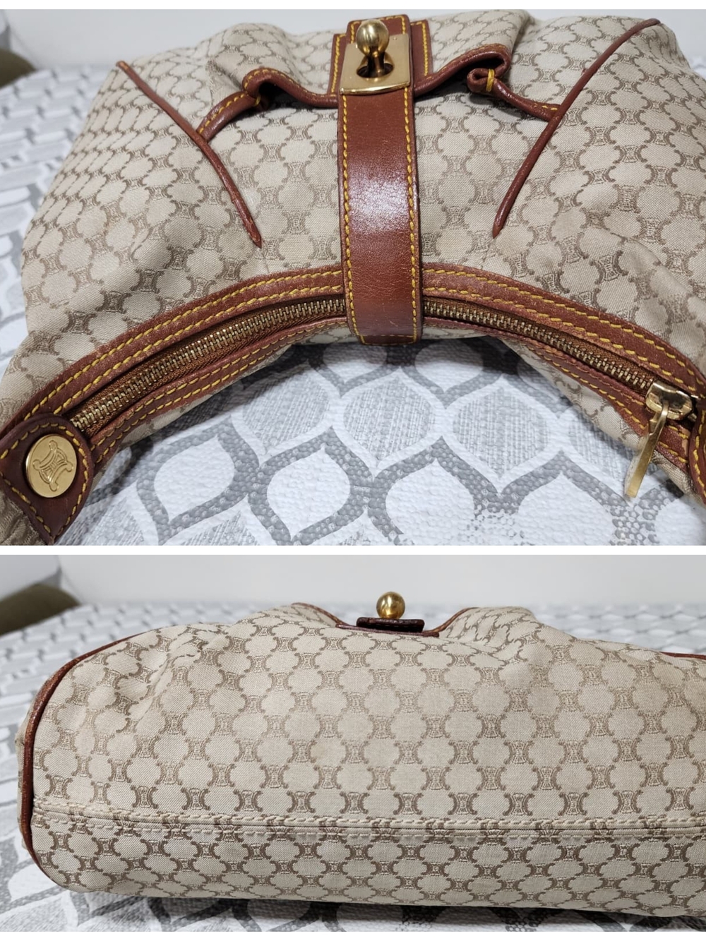 Celine Vintage Macadam Hobo Shoulder Bag Beige/Brown - Picture 7 of 15
